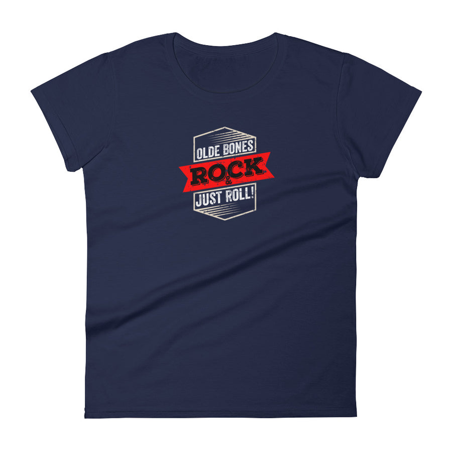 Old Bones Rock Just Roll Women's Short Sleeve T-Shirt - Navy | Olde Bones Rock! vintage inspired tees, women's retro rock tees, ladies classic rock t shirts
