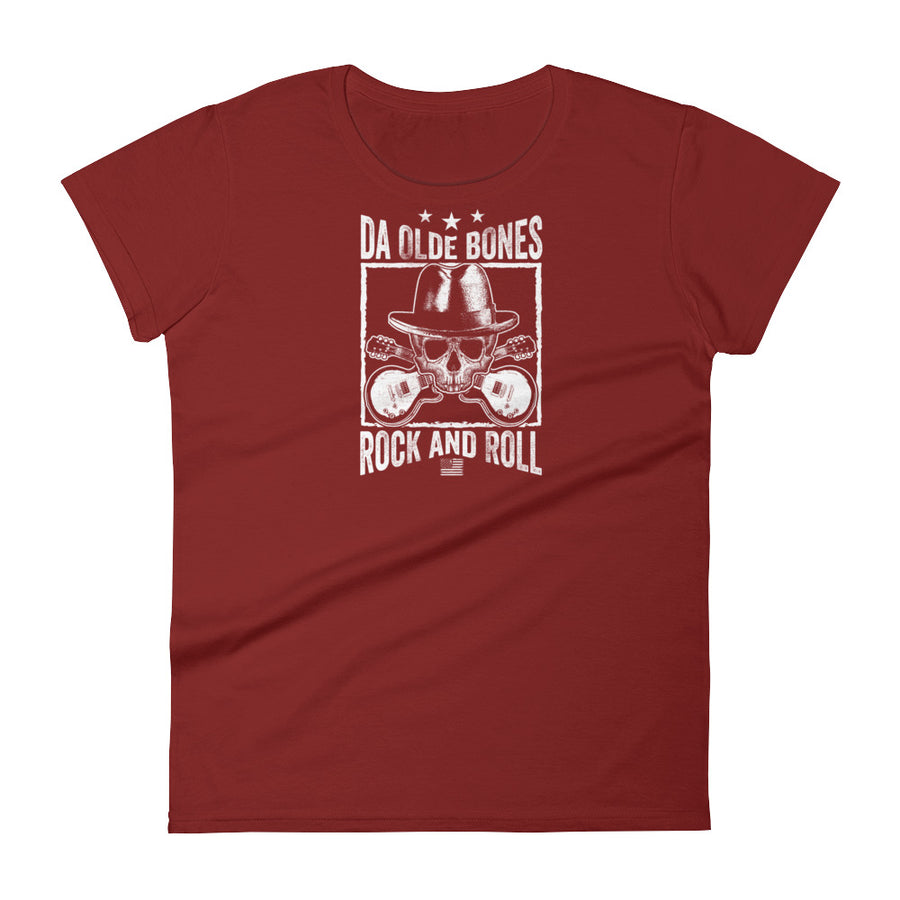 Da Olde Bones Rock And Roll Women's Short Sleeve T-Shirt - Independence Red | Olde Bones Rock! vintage inspired tees, women's retro rock tees, ladies classic rock t shirts