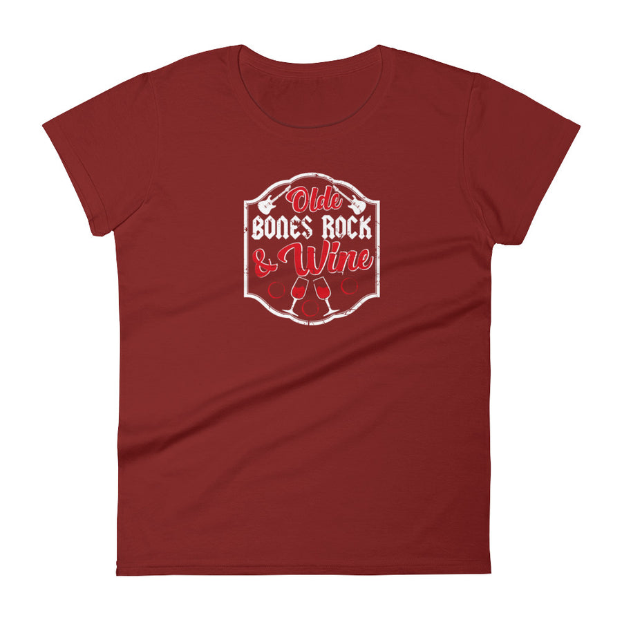 Olde Bones Rock & Wine Women's Short Sleeve T-Shirt - Independence Red | Olde Bones Rock! vintage inspired tees, women's retro rock tees, ladies classic rock t shirts
