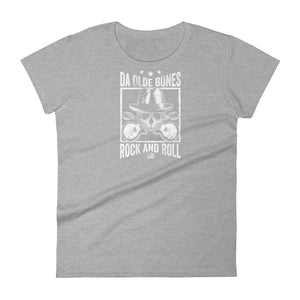 Da Olde Bones Rock And Roll Women's Short Sleeve T-Shirt - Heather Grey | Olde Bones Rock! vintage inspired tees, women's retro rock tees, ladies classic rock t shirts