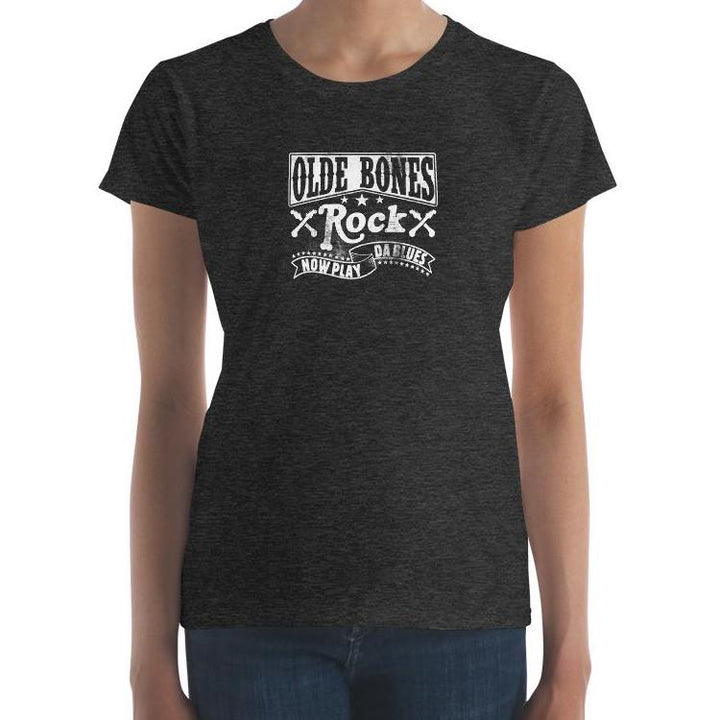 Olde Bones Rock & Now Play Da Blues Women's Short Sleeve T-Shirt - | Olde Bones Rock! vintage inspired tees, women's retro rock tees, ladies classic rock t shirts