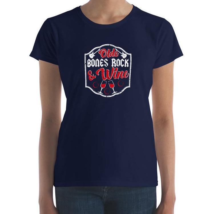 Olde Bones Rock & Wine Women's Short Sleeve T-Shirt - | Olde Bones Rock! vintage inspired tees, women's retro rock tees, ladies classic rock t shirts