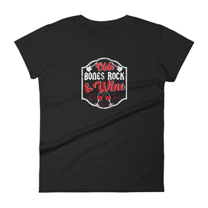 Olde Bones Rock & Wine Women's Short Sleeve T-Shirt - Black | Olde Bones Rock! vintage style t shirts, rock & roll tees, wommen's rock and roll t shirts