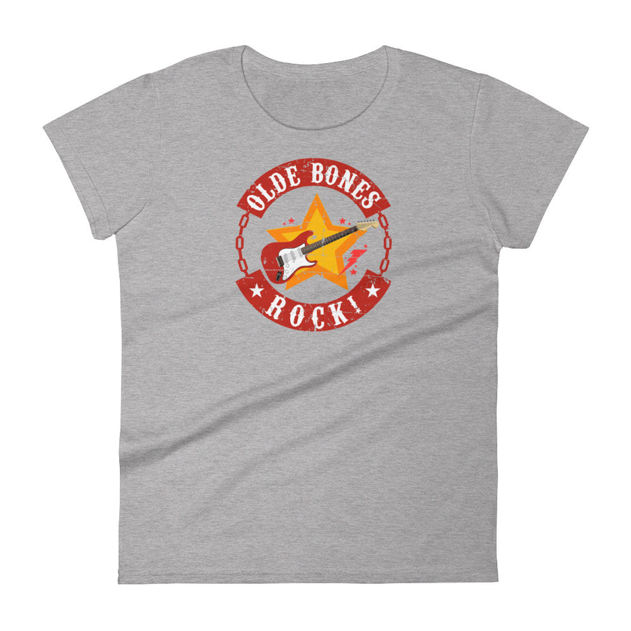 Old Bones Rock! Women's Short Sleeve T-Shirt - Heather Grey | Olde Bones Rock! vintage inspired tees, women's retro rock tees, ladies classic rock t shirts