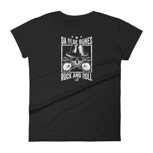 Da Olde Bones Rock And Roll Women's Short Sleeve T-Shirt - Black | Olde Bones Rock! vintage style t shirts, rock & roll tees, wommen's rock and roll t shirts