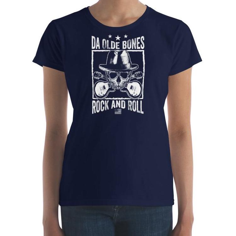 Da Olde Bones Rock And Roll Women's Short Sleeve T-Shirt - | Olde Bones Rock! vintage inspired tees, women's retro rock tees, ladies classic rock t shirts